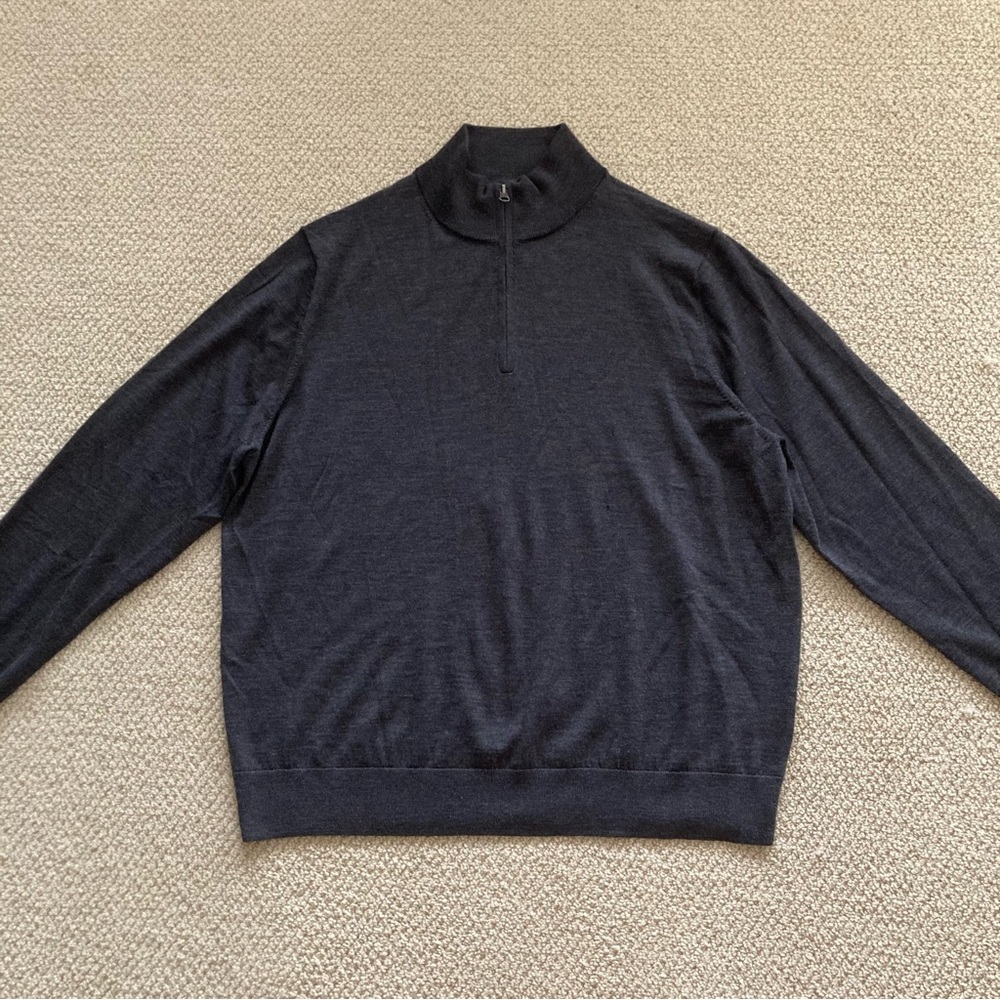 Buttoned Down Men’s Half Zip Sweater 100% Wool Pullover Dark Grey Size XXL FLAWS